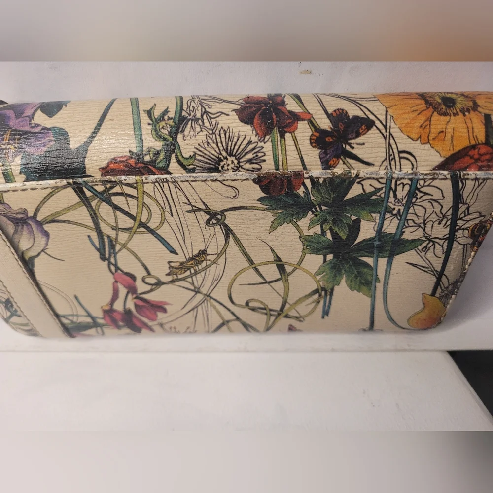 Gucci Nymphae Azure Floral Blue Continental Leather Wallet